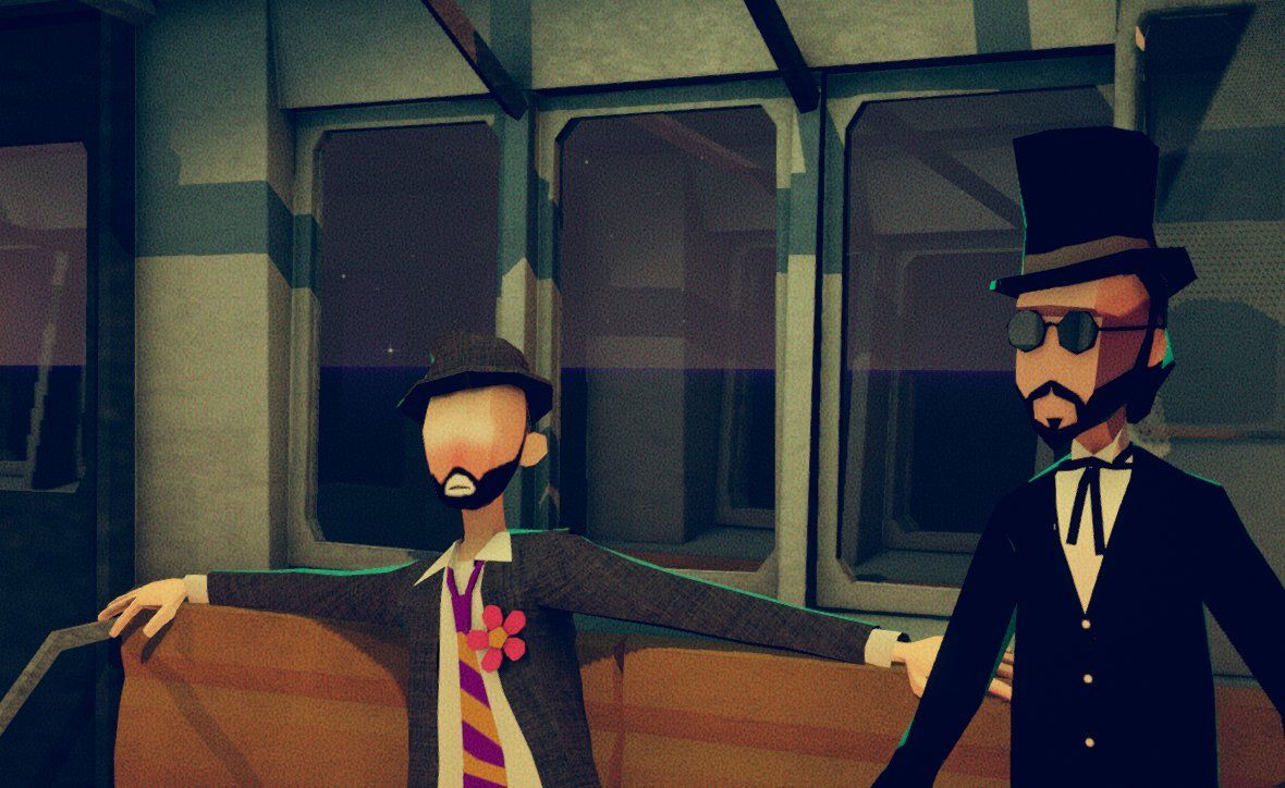 Two men in suits and top hats standing in a subway carriage — Sonder
